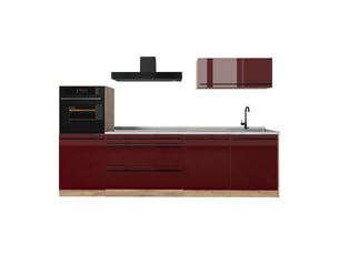 Vicco cuisine, rouge brillantchêne doré, 280cm plan de travail marbre