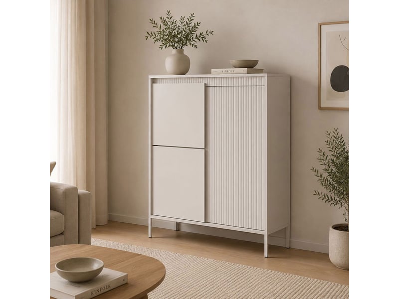  Buffet hatolaro, armoire 5 étagères, 104x40x123h cm beige Hatolaro - Conforama B