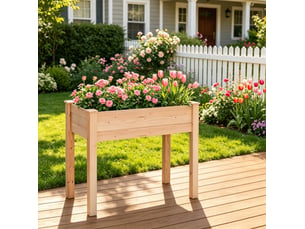 Bac à plantes surélevé en sapin naturel, 86 x 46 x 76 cm, doublure en tissu, pour jardin et terrasse