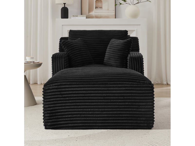 Canapé convertible 1 place en velours côtelé noir, chaise longue confortable pour salon, bureau et petit appartement - Conforama E