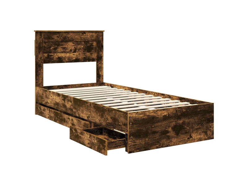  Lit simple- lit adulte -  cadre de lit chêne fumé 100 x 200 cm bois ingénierie  - Conforama D