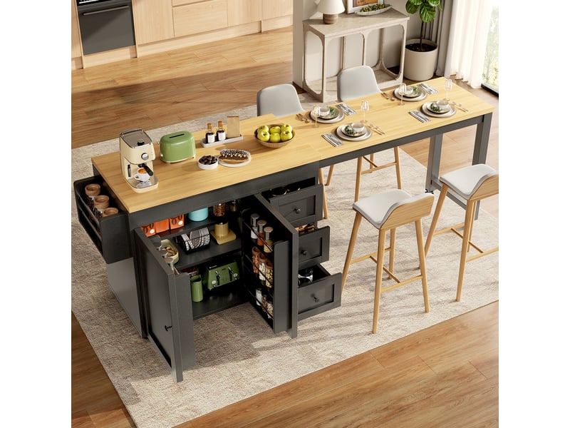  Ilot de cuisine 2 portes 3 tiroirs coloris noir mdf  - Conforama D