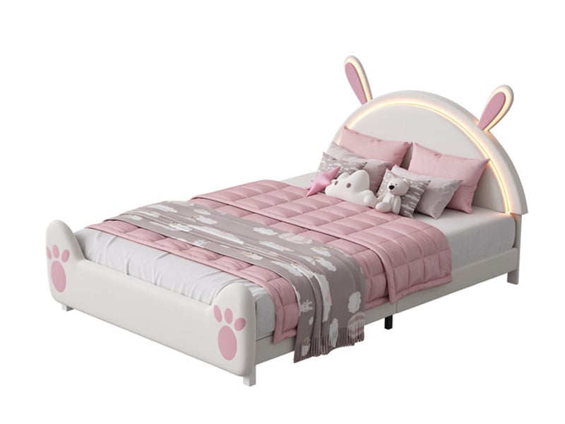  Lit enfant 140x200 cm ezssw, coloris crème et rose  - Conforama A