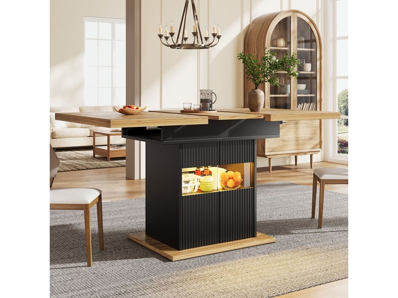 Table extensible 110-140 cm rangement intégré éclairage led plateau réglable charge jusqu’à 60 kg finition noire aspect bois - Conforama B