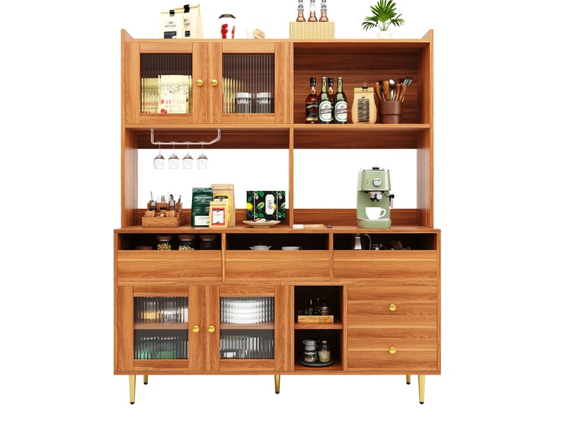  Buffet haut 145 x 39 x 171 cm en mdf, portes en verre strié, marron noyer  - Conforama A