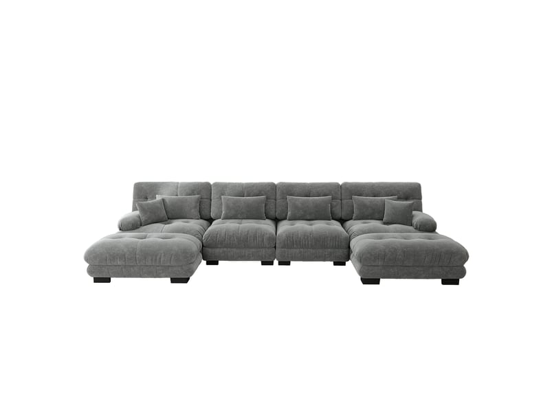  Canapé d'angle, canapé modulable – 4 places, forme u, en chenille, gris, pouf amovible, style cloud  - Conforama E
