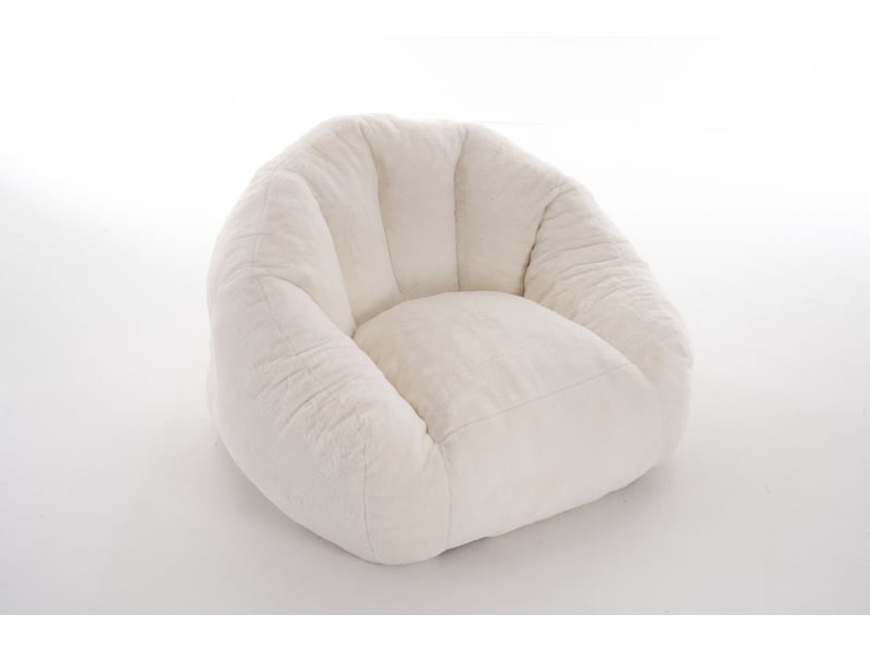 Fauteuil pouf adulte 111x123x75 cm en fausse fourrure, mousse haute densité, compressé sous vide, sans montage, siège lounge blanc crème - Conforama A