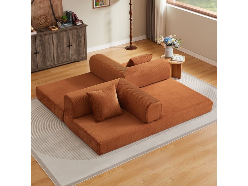  Canapé droit convertible en mousse terracotta, 2 matelas de 17 cm, structure métallique IKSETERA TRADING LTD - Conforama E