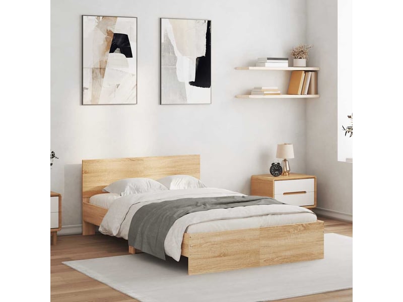  Lit double- lit adulte -  cadre de lit avec tête de lit et led chêne sonoma 120x190 cm  - Conforama C
