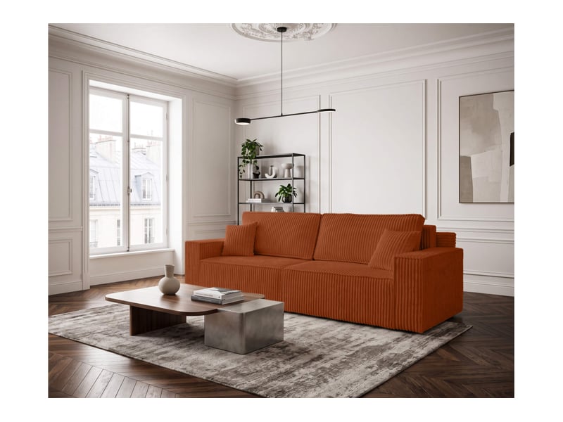  Farah - canapé droit assise profonde 3 places convertible en velours côtelé épais  - Conforama B