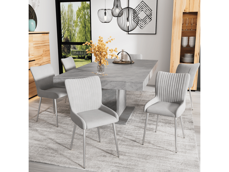  Chaise de salle à manger lot de 6 pièces chaise repas en velours cadre métal argenté soutien lombaire gris  - Conforama A