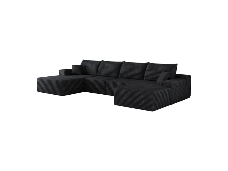  Canapé d’angle modulable 340 x 175 x 83 cm 4 places avec pouf, méridienne en l, sans montage, canapé compressé, noir Bliss Lite - Conforama A