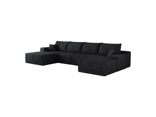 Canapé d’angle modulable 340 x 175 x 83 cm 4 places avec pouf, méridienne en l, sans montage, canapé compressé, noir