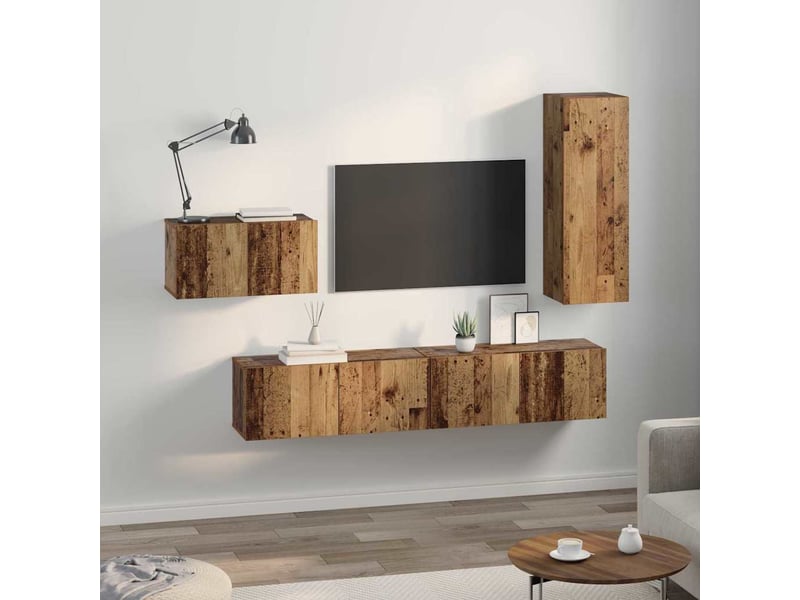  Ensemble meuble tv - banc tv - meuble de rangement 4 pcs bois ancien bois d'ingénierie  - Conforama D
