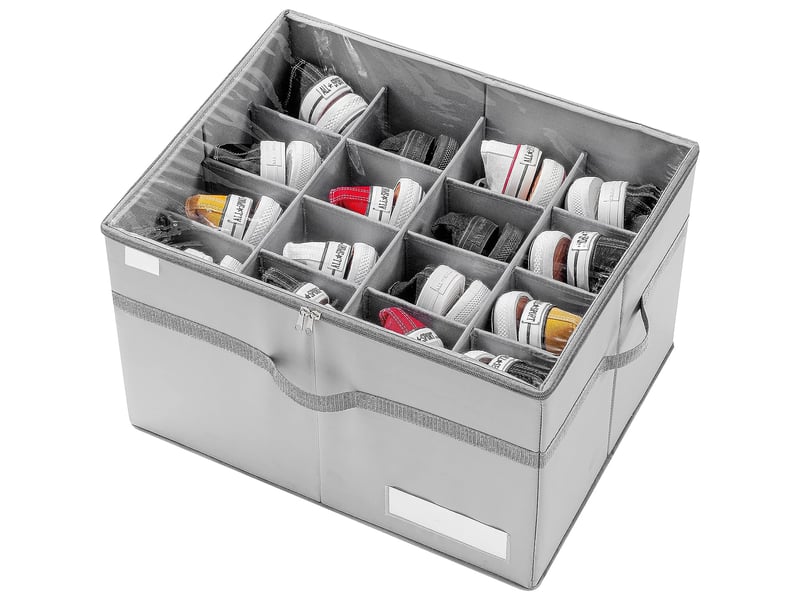  Boîte de rangement chaussures pliable 16 compartiments avec housse transparente et structure renforcée gris chicfurn  - Conforama A