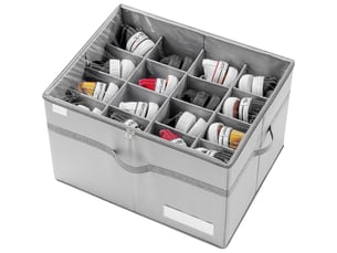 Boîte de rangement chaussures pliable 16 compartiments avec housse transparente et structure renforcée gris chicfurn