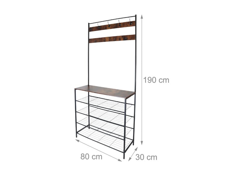  Portemanteau 2 en 1 avec étagère pour chaussures 90 x 40 x 180 cm pratique style industriel en métal noir 13_0017675  - Conforama A