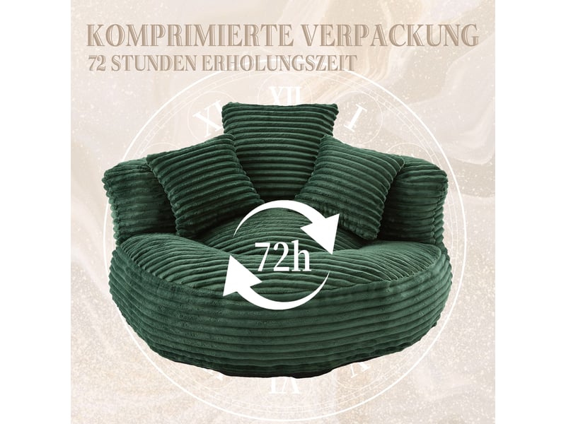  Fauteuil de salon, fauteuil confortable : en velours tricoté, vert foncé, avec pouf  - Conforama A