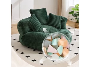 Fauteuil de salon, fauteuil confortable : en velours tricoté, vert foncé, avec pouf