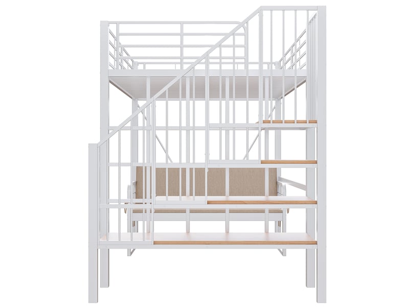  Lit superposé enfant 140x200 cm – blanc – escalier de rangement, canapé amovible et lavable, sans matelas  - Conforama E