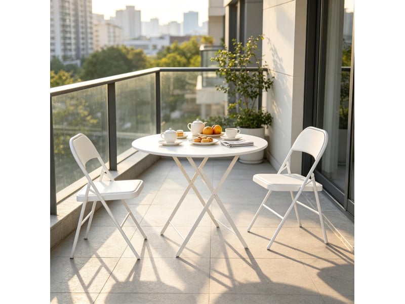  Lot de 2 chaises de salle à manger pliantes en acier, blanches  - Conforama D