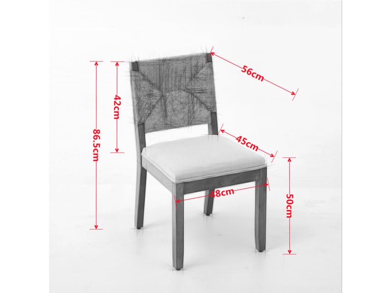  Lot de 2 chaises de salle à manger en bois avec dossier en cannage, assise rembourrée en tissu aspect lin, beige  - Conforama E