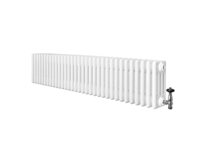 Radiateur traditionnel à 4 colonnes & vannes 300 x 1505 mm en acier carbone blanc chauffage central horizontale monté sur mur [brosse de nettoyage & 40568 - Conforama A