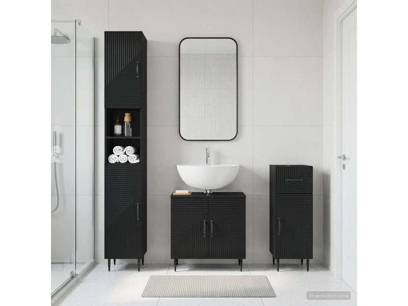  Ensemble de meuble de salle de bain 3 pièces haarlem noir cf63458  - Conforama B