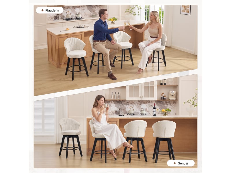 Tabourets de bar lot de 2 pivotants avec dossier - lpospi - repose-pieds, tissu chenille - beige  - Conforama E