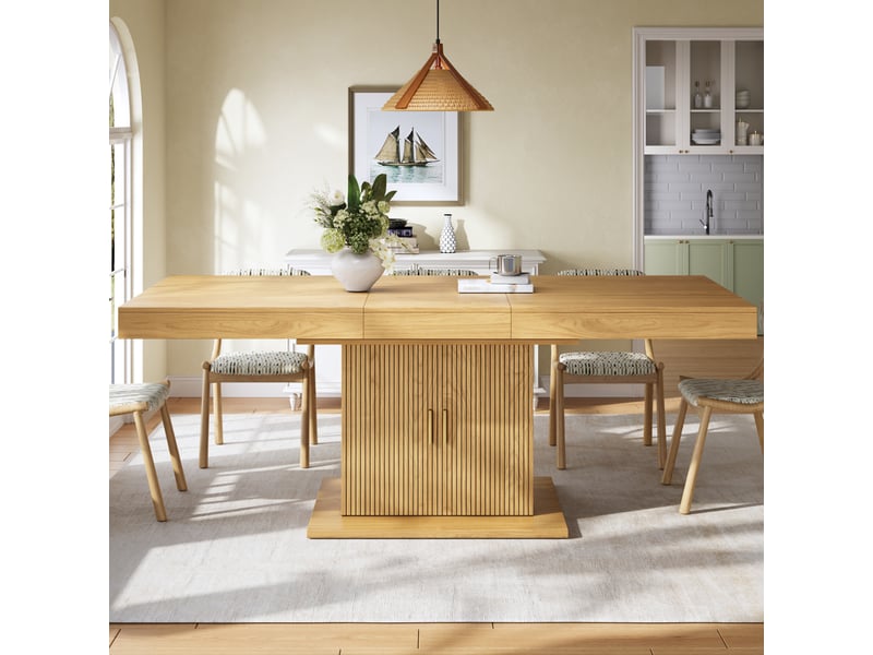  Table à manger extensible 140–180 cm, rangement intégré, portes rainurées  - Conforama B