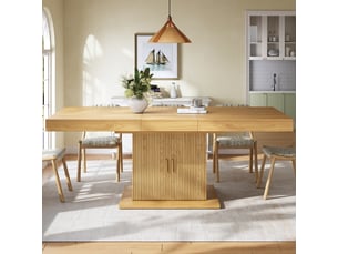 Table à manger extensible 140–180 cm, rangement intégré, portes rainurées