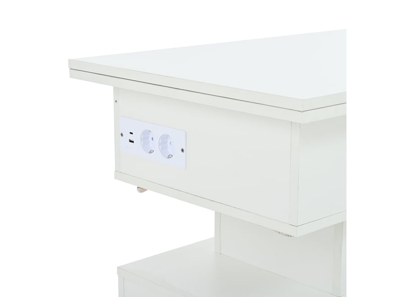  Table basse relevable et extensible avec rangement et led, 100 x 50 x 51,5 cm, blanc  - Conforama W