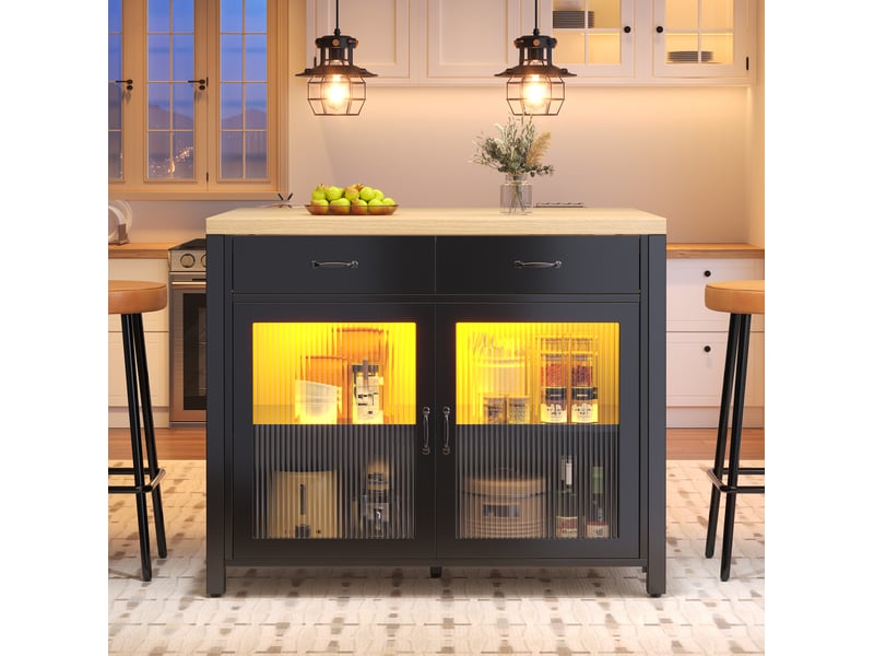 Desserte de cuisine avec 2 tiroirs, porte vitrée et pieds réglables, pour cuisine, noir, 100 × 80 × 90 cm - Conforama B