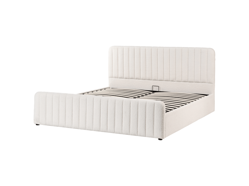 Lit ottoman bouclé lunan 180 x 200 cm blanc - Conforama E