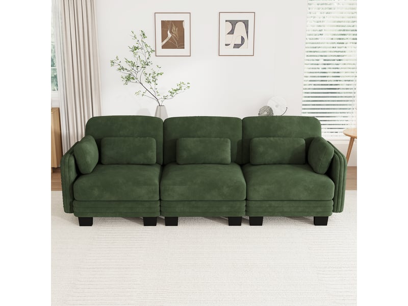  Canapé modulable - 3 places - coussins d'accoudoirs - tissu chenille - mobilier de salon - configuration flexible - vert CozyNest - Conforama C