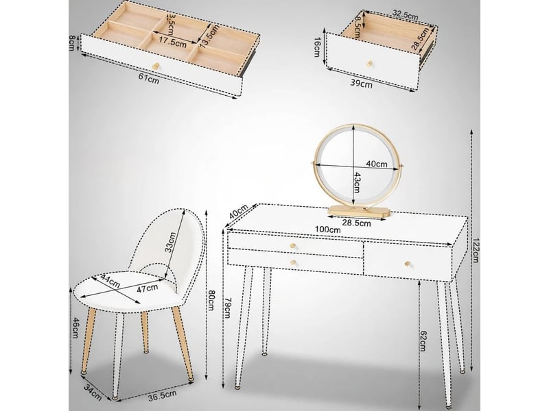  Table de travail avec 3 tiroirs, bureau d'ordinateur, coiffeuse (uniquement avec table de maquillage et chaise) 1005006011560883-1 - Conforama C