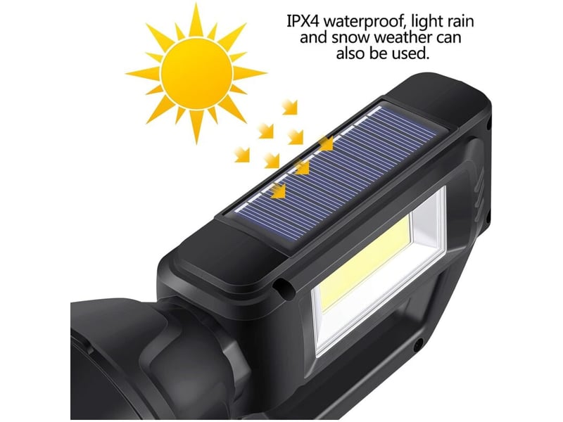 Lampe torche avec éclairage latéral, charge solaire, étanche ipx4, convient aux éclairages de secours familiaux - Conforama D