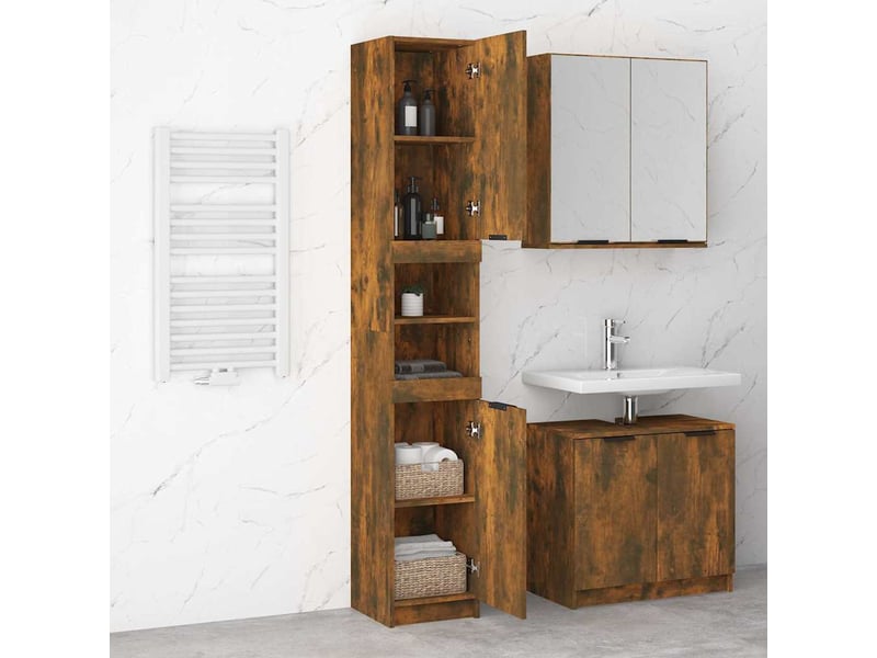 Amoire de salle de bain, meuble de rangement chêne fumé 32x34x188.5 cm bois d'ingénierie  - Conforama D