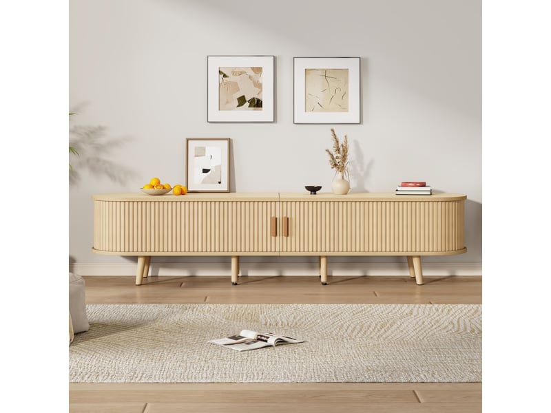  Meuble tv avec 2 tiroirs et 2 portes coulissantes pour salon en mdf 170×40×42 cm chêne clair  - Conforama B