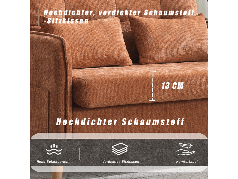  Canapé 2 places en chenille marron de 127 cm avec accoudoirs coussins moelleux et poches latérales pour salon bureau ou étude montage facile  - Conforama E