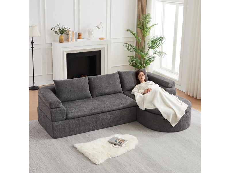  Canapé d'angle en l avec méridienne anthracite, chenille 3 places, accoudoir à niveaux  - Conforama B