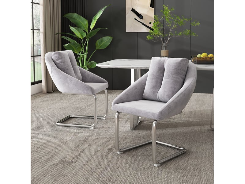  Lot de 2 chaises de salle à manger pivotantes en velours gris avec coussins  - Conforama D