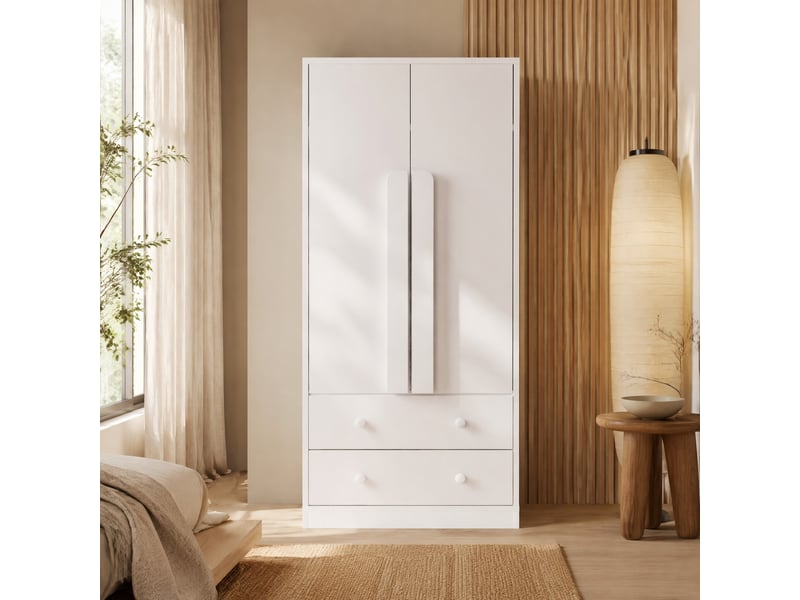 Armoire penderie 70 x 40 x 170 cm – blanche – double porte avec tiroirs, étagères et grand rangement - Conforama B