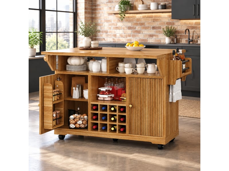  Desserte mobile avec plans rabattables - lpospi - rangement, porte-bouteilles, mdf marron foncé 142,5 × 40 × 95 cm  - Conforama C