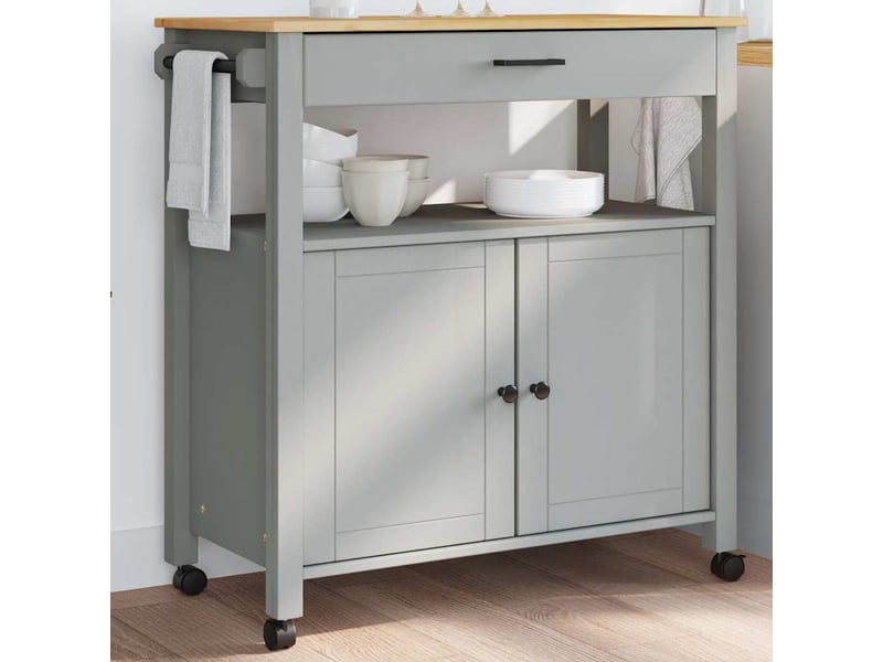  Desserte de cuisine, chariot de rangement 84x40x88,5 cm gris bois massif de pin shl5944  - Conforama B