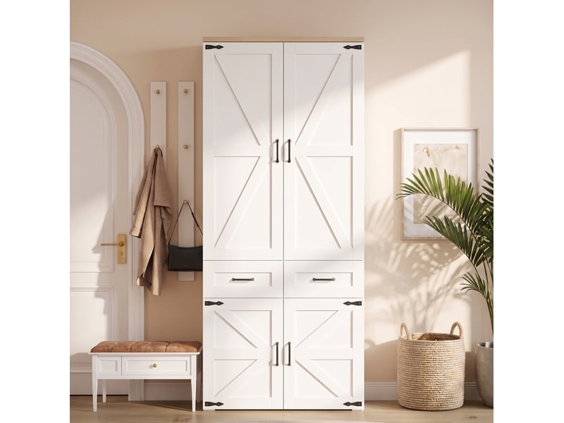  Armoire à portes battantes 90x50x200 cm, style maison de campagne, mdf blanc, meuble de rangement chambre et dressing  - Conforama D