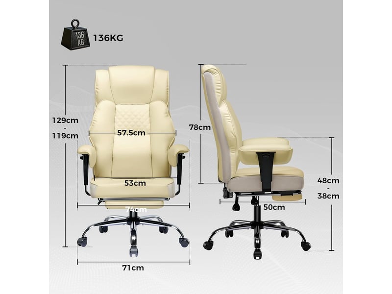 Gtplayer chaise de jeu large avec soutien lombaire à ressorts, repose-pieds, pu, 180kg - ivoire GT216-WRWT - Conforama C