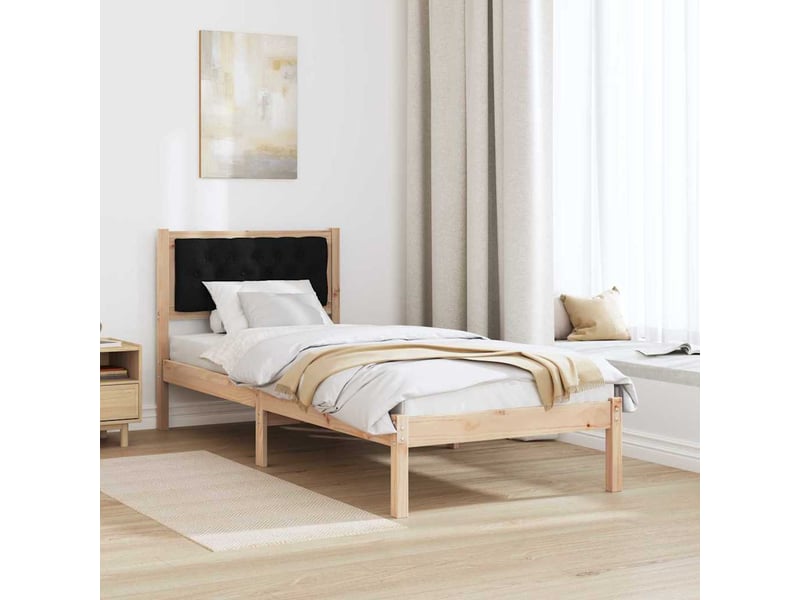  Lit simple- lit adulte -  cadre de lit avec tête de lit noir 90 x 200 cm pin massif  - Conforama C