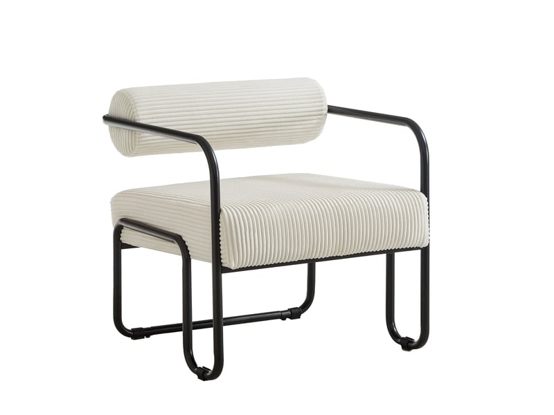  Fauteuil lounge en velours côtelé avec dossier cylindrique et structure métallique noire, design industriel beige  - Conforama A