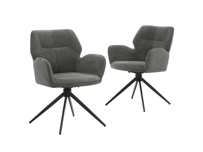  Chaises pivotantes pour salle à manger lot de 2, fauteuil en tissu côtelé gris foncé avec pieds métal, moderne et confortable  - Conforama A